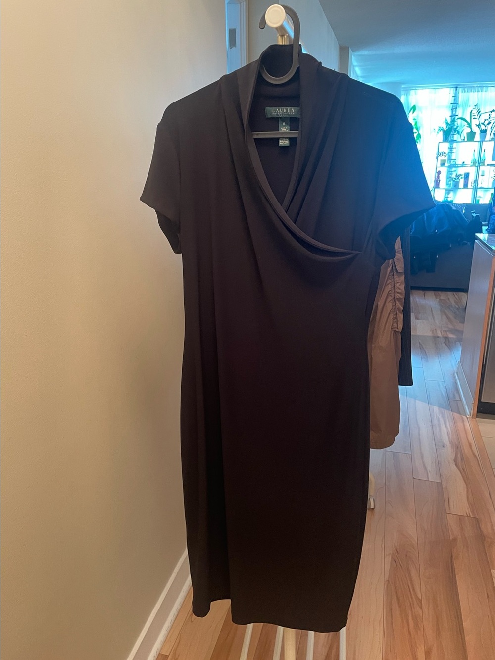 Ralph Lauren Black Draped-Neck Midi Dress